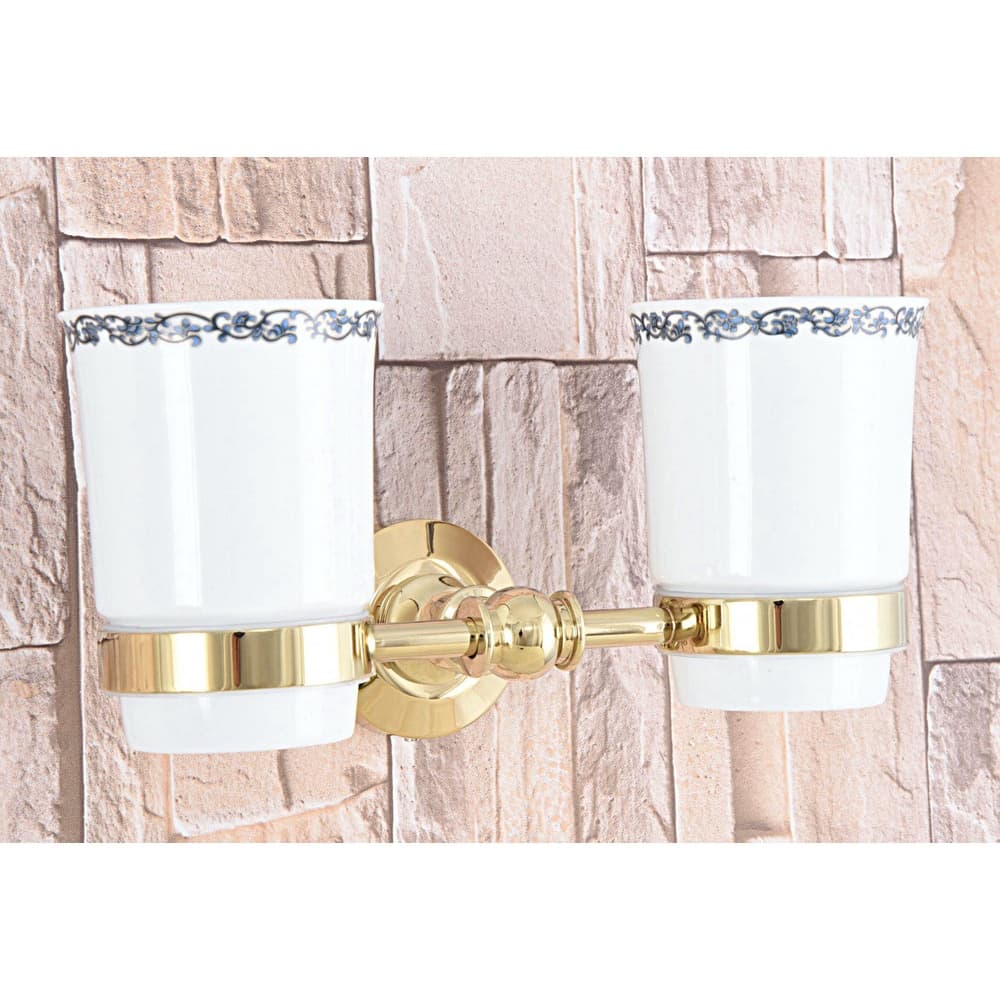 Luxo Dourado Latão Fixado Na Parede Titular Escova De Dentes Do Banheiro Conjuntos Hardare Suporte Copo Duplo Com 2 Rend