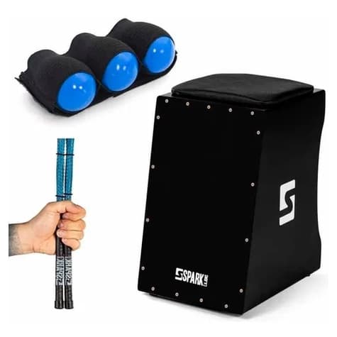 Cajon Eletrico Cajon Eletroacústico + Vassourinha Cajon + Canela Shaker 03 em 01 Spark Instrumentos Musicais Percussão