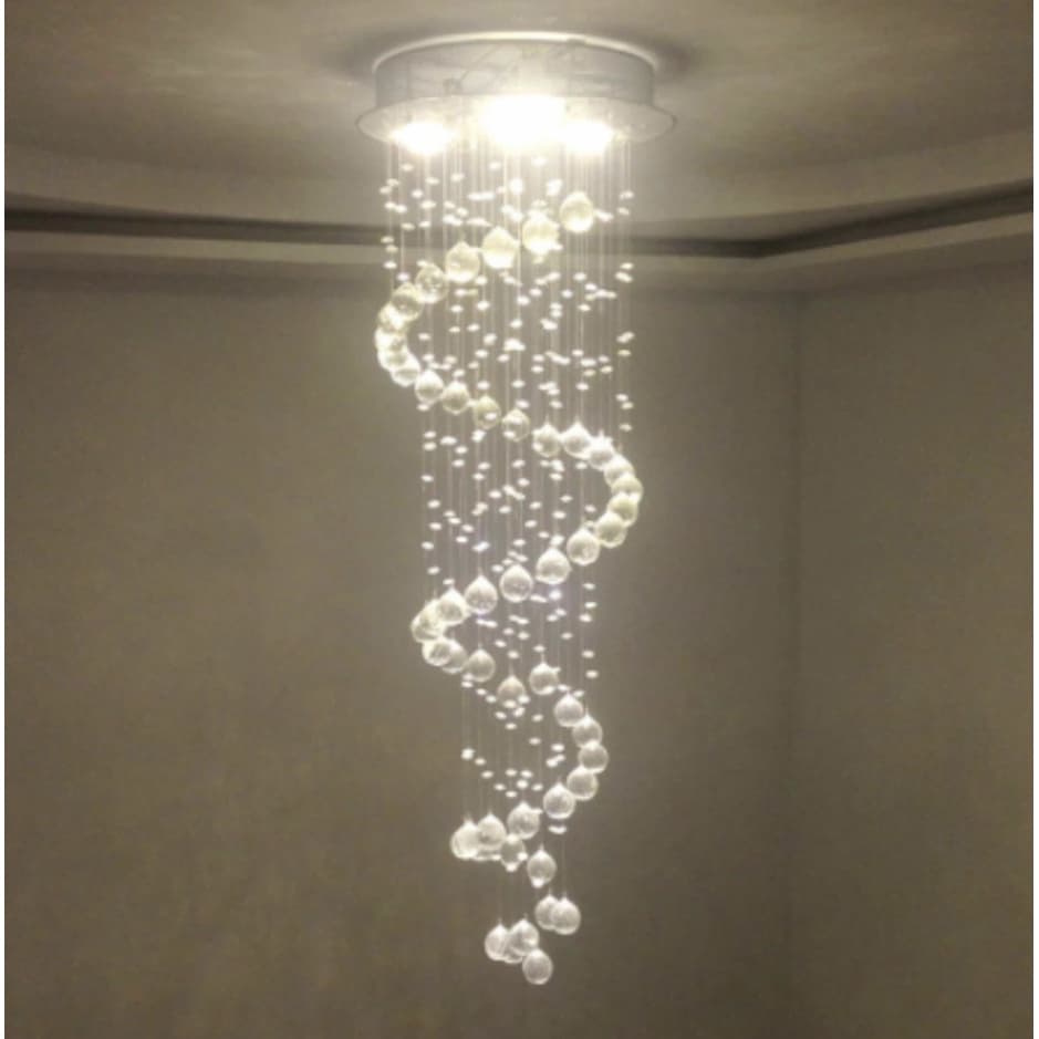 Lustre Espiral de Cristal K9 Legitimo para Sala de Jantar – Base 30cm Inox