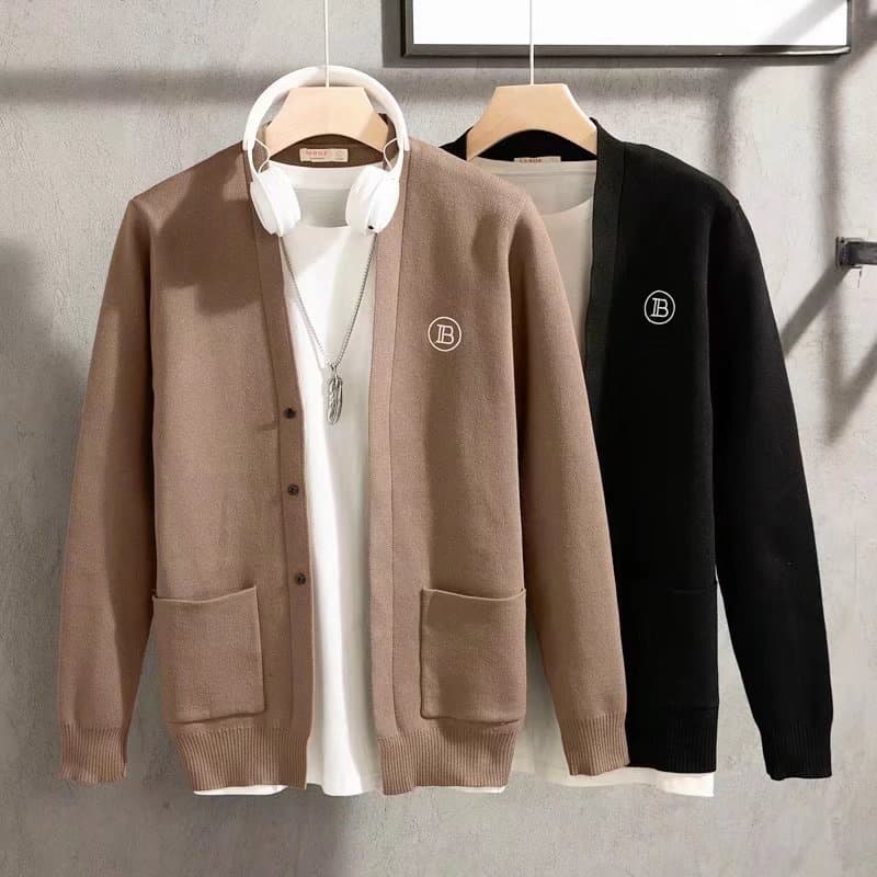 K Cardigan de malha masculino outono versão coreana magro-ajuste carta bordado na moda Casual All-match camisola casaco