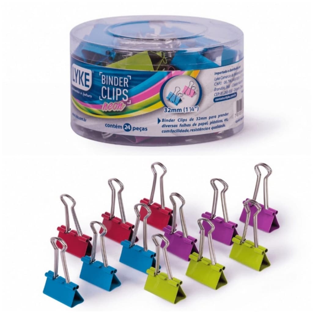 Prendedor De Papel 32mm Binder Clip Clips - 24 Unidades Neon envio rapido