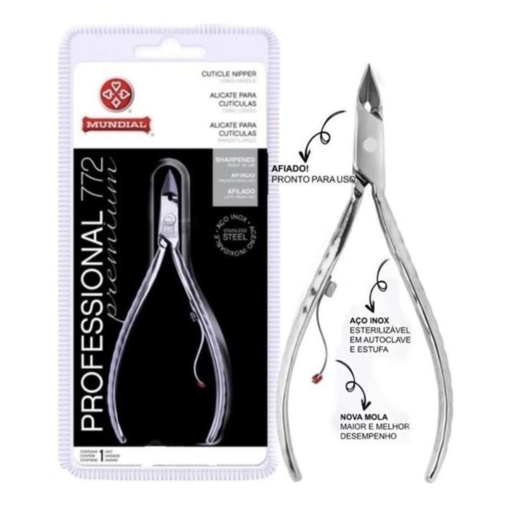 Alicate de Cutícula Profissional 772 Cabo Longo Aço Inox Premium Original Mundial
