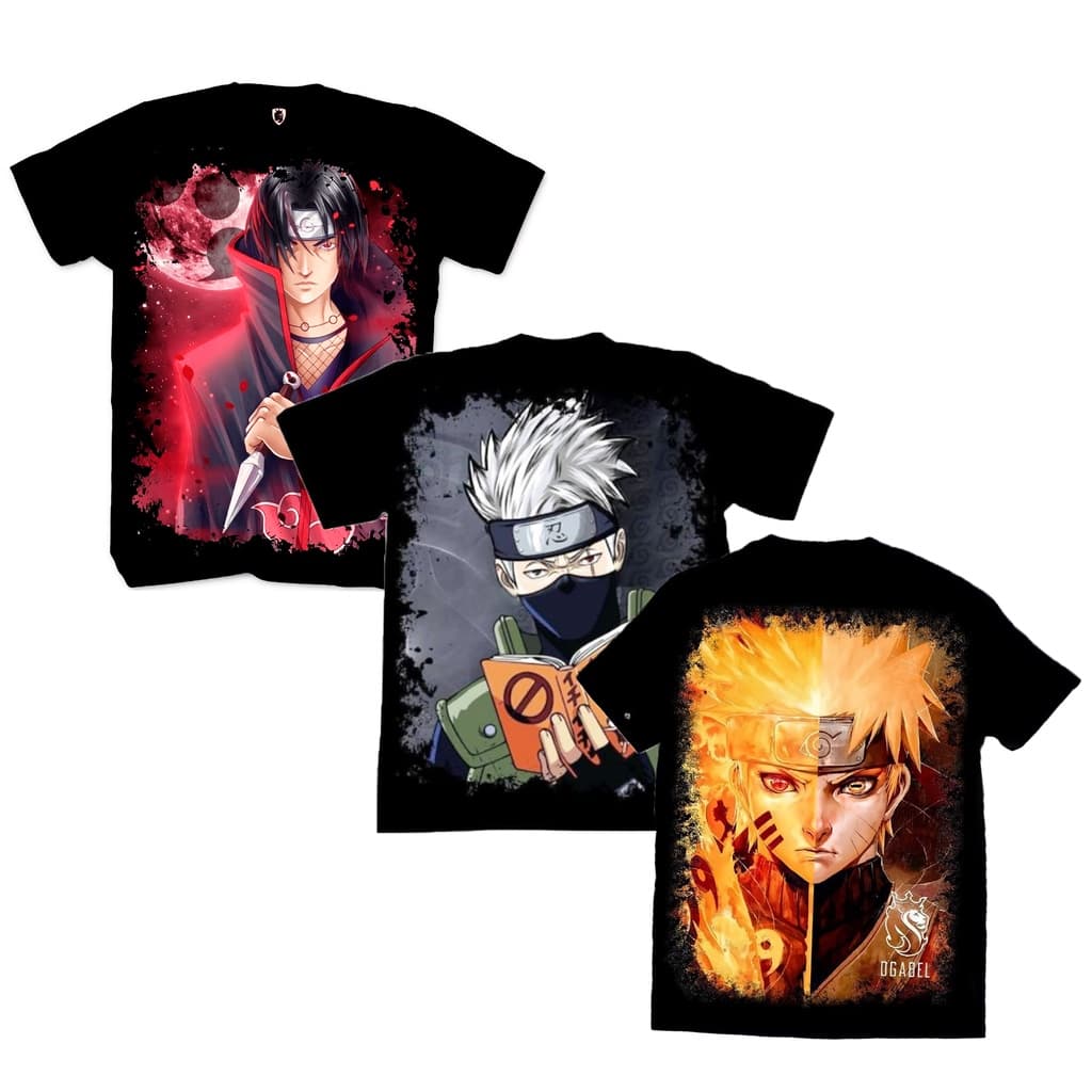 Kit 3 Camisas Anime Naruto Shippuden Blusa Ogabel Camisa Algodão Malha Camiseta Adulto/Juvenil