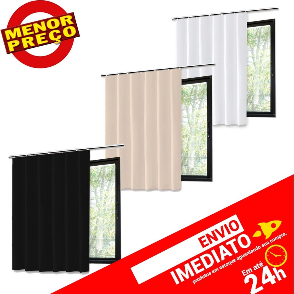 Cortina Blecaute Blackout 140x140cm P/ Trilho 100% PVC Corta Luz Quarto Sala Escritório