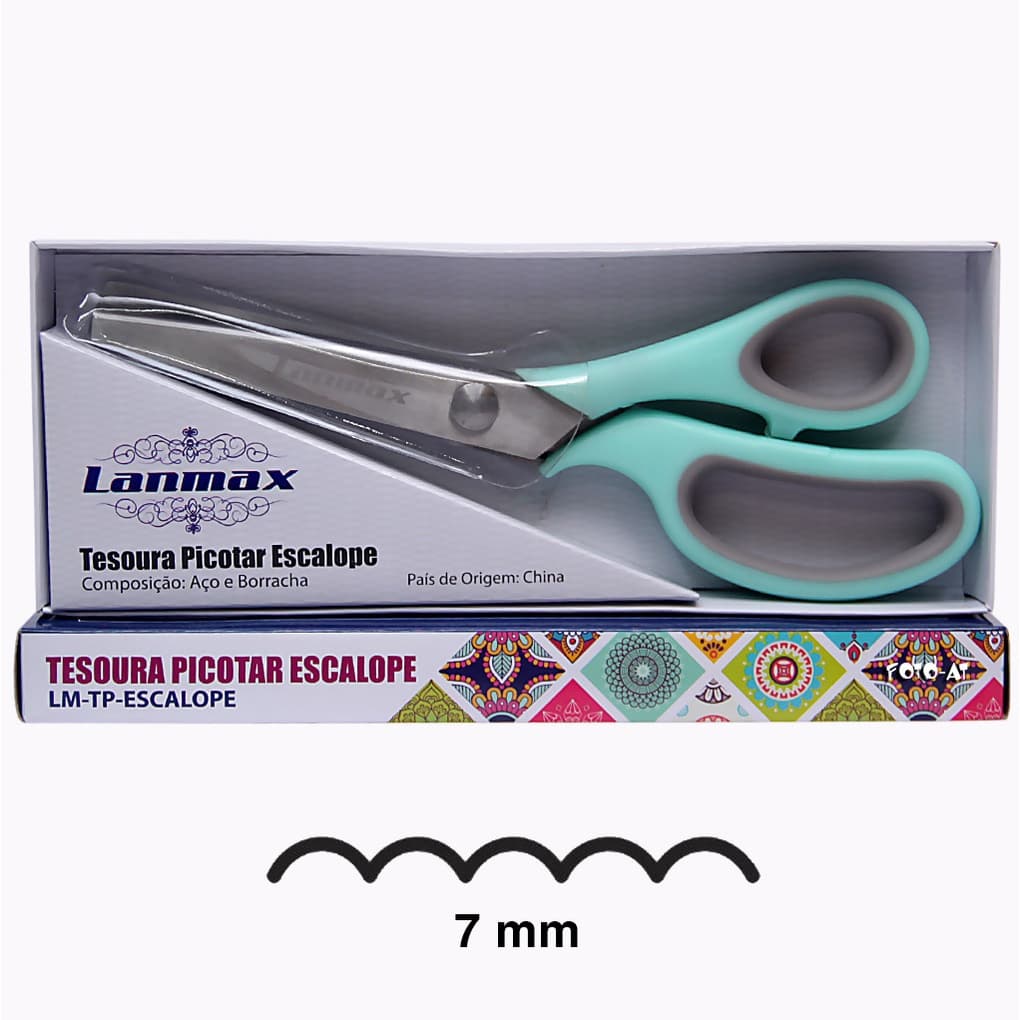 Tesoura  de Picotar Escalope Arredondado Lanmax 9 Profissional Couro Papel Eva Tecido