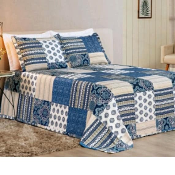 Colcha Piquet Estampada Cama Queen  Com Fronha 3 Peças