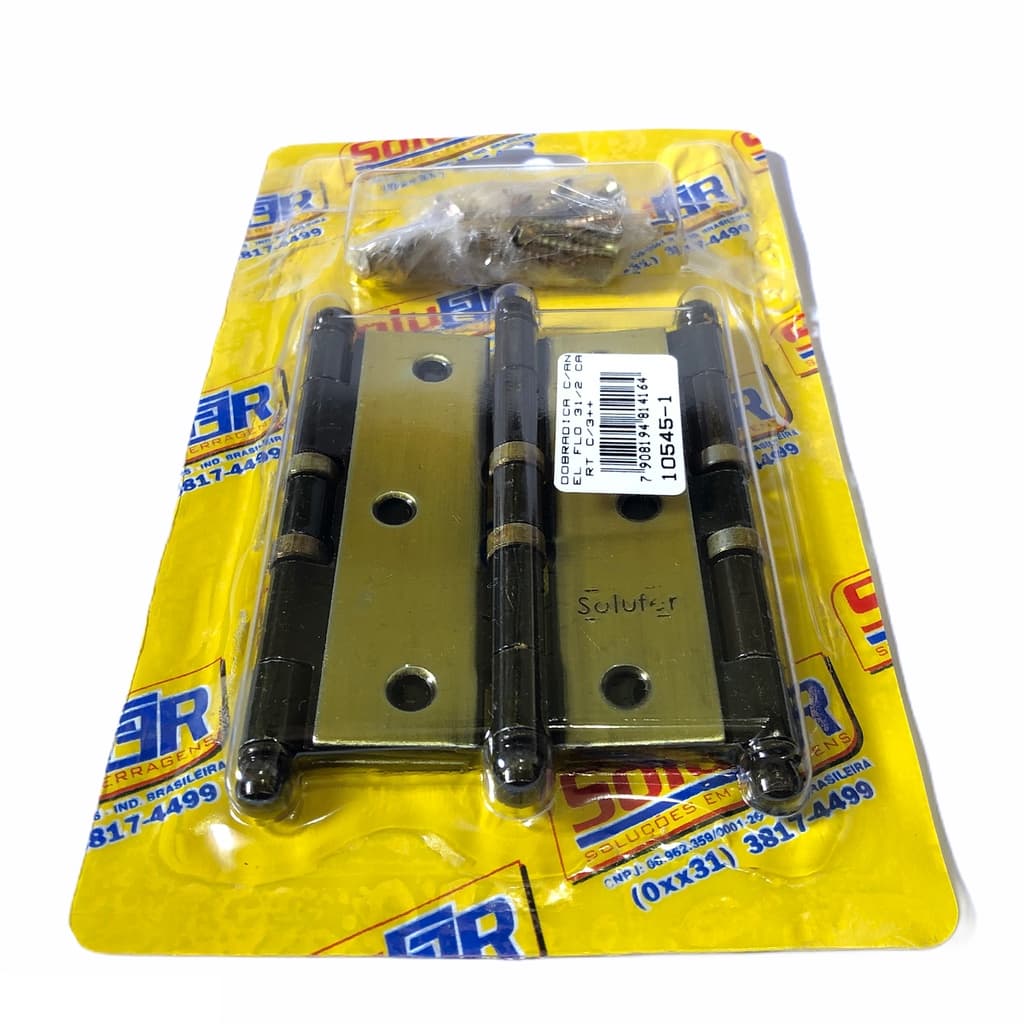 Dobradiças Porta Janela Madeira 3 1/2 C/anel Flo - Kit Com 36 Peças - Parafusos Inclusos - Cor Dourada Colonial