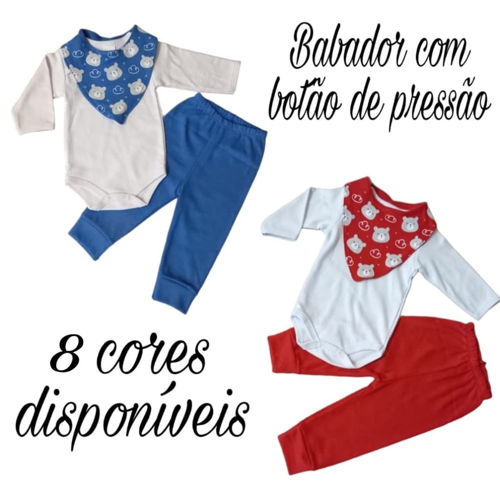 Conjunto body + calça mijão + babador bandana menino ou menina