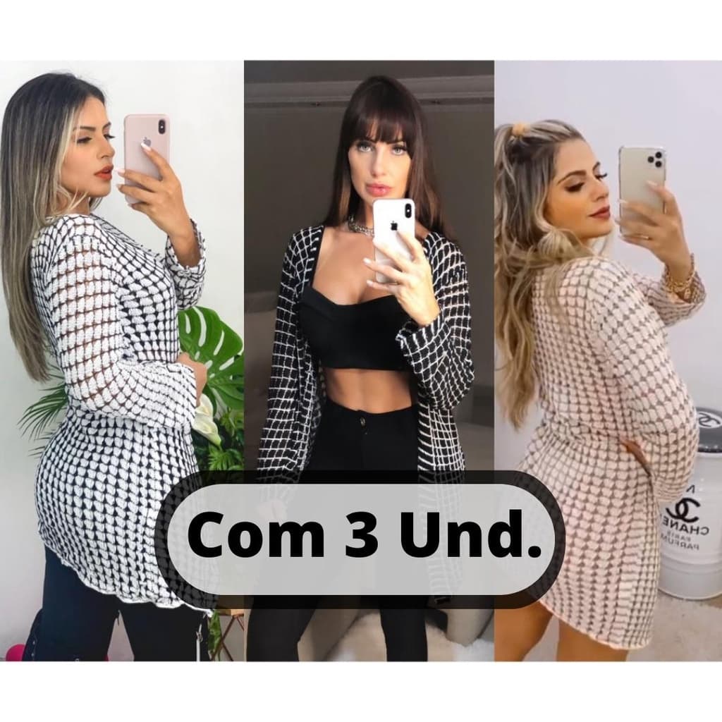 Kit Cardigan 3 unidades Kimono Feminino Casaquinho Tricot