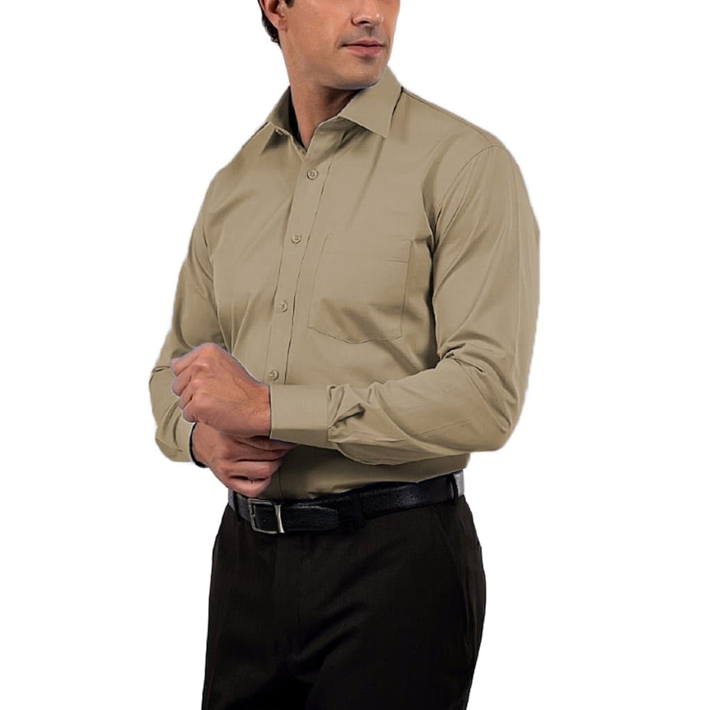 Camisa Social Crepe Manga Longa Microfibra Creponada Fit Bege