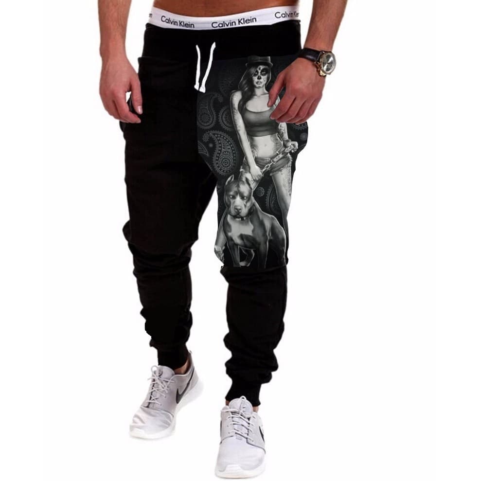 Calça Masculina De Moletom Estampada por Sublimação Mulher e Pitbull A227