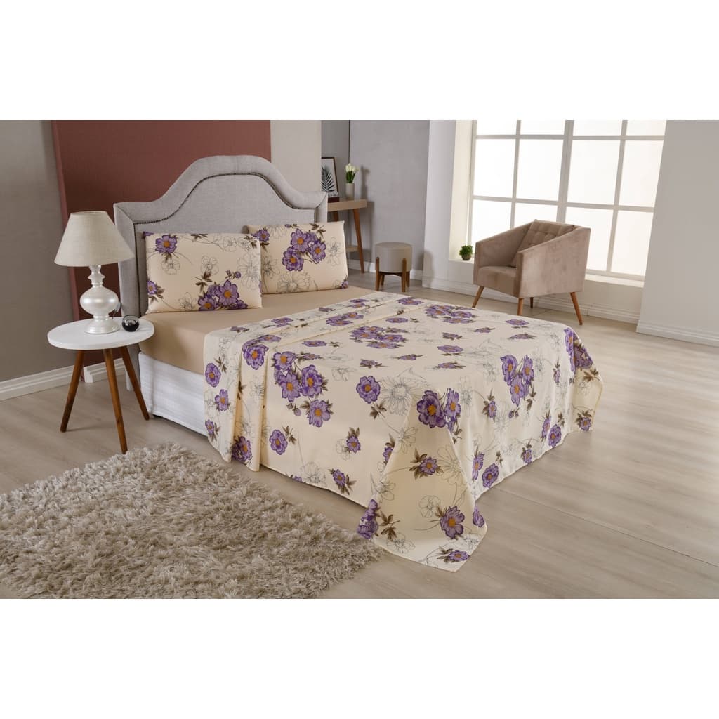 Jogo De Len莽ol Casal Padr茫o Percal 180 Fios Com Len莽ol De Cima Estampado