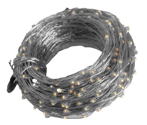 Fio Fada Cobre Prata Cordao Luz Amarela  3m 30 Leds Pilha Uso Interno Externo Artesantos Festas