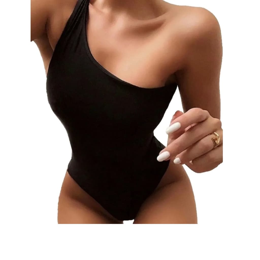 Body Feminino Manga Única Blogueira Um Ombro Só