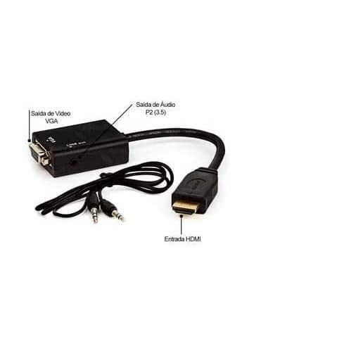 Cabo Adaptador Conversor Hdmi Para VGA Com Saída P2 De Áudio
