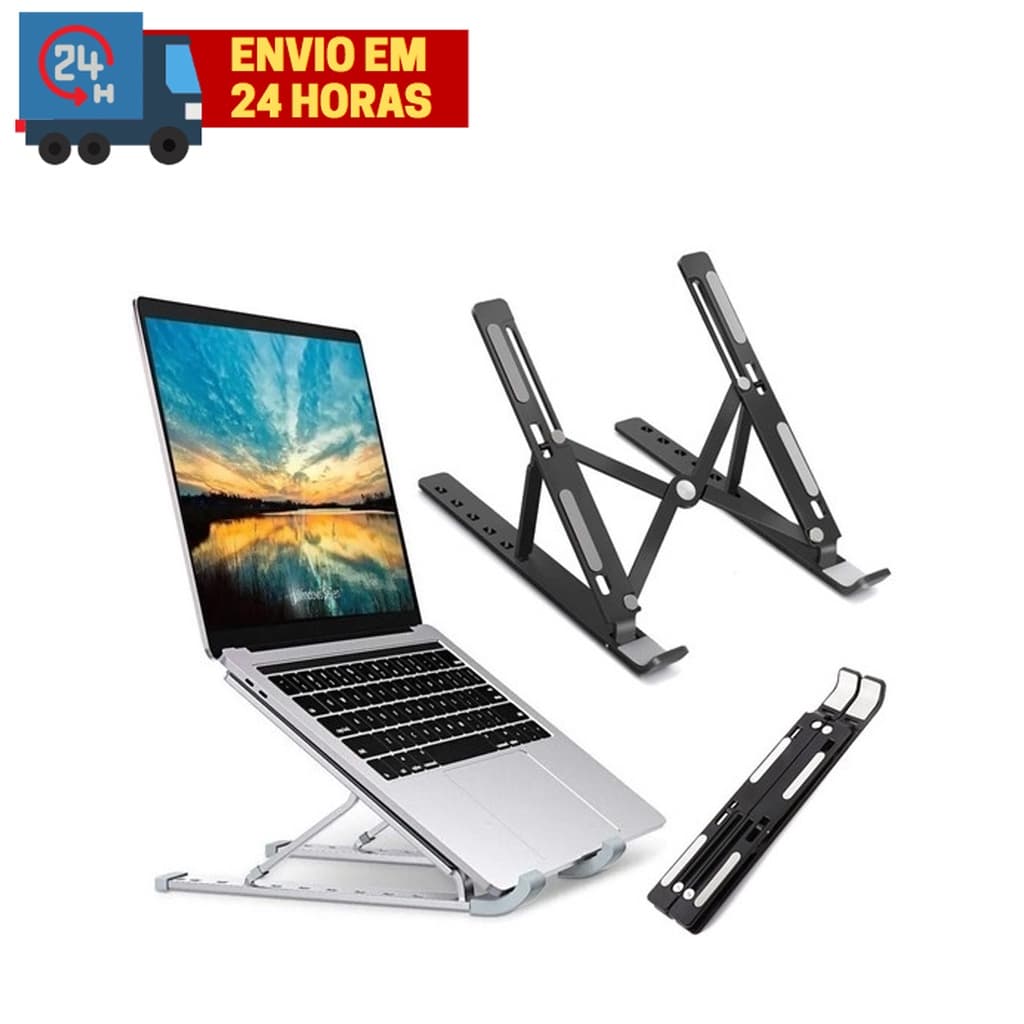 Suporte Base Notebook Regulável Preto Ergonômico P/ Notebook, netbook, Tablet Dobravel