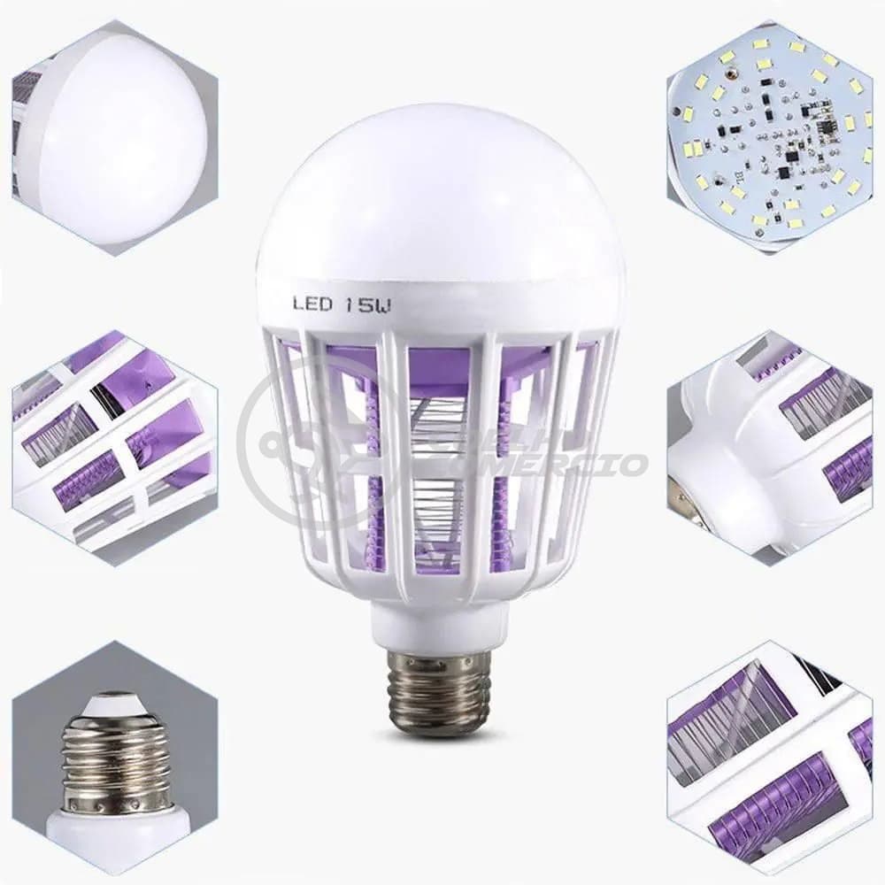 Lâmpada Luz LED Branco 15w Atrai e Mata com Choque Mosquito Insetos Pernilongo Moscas