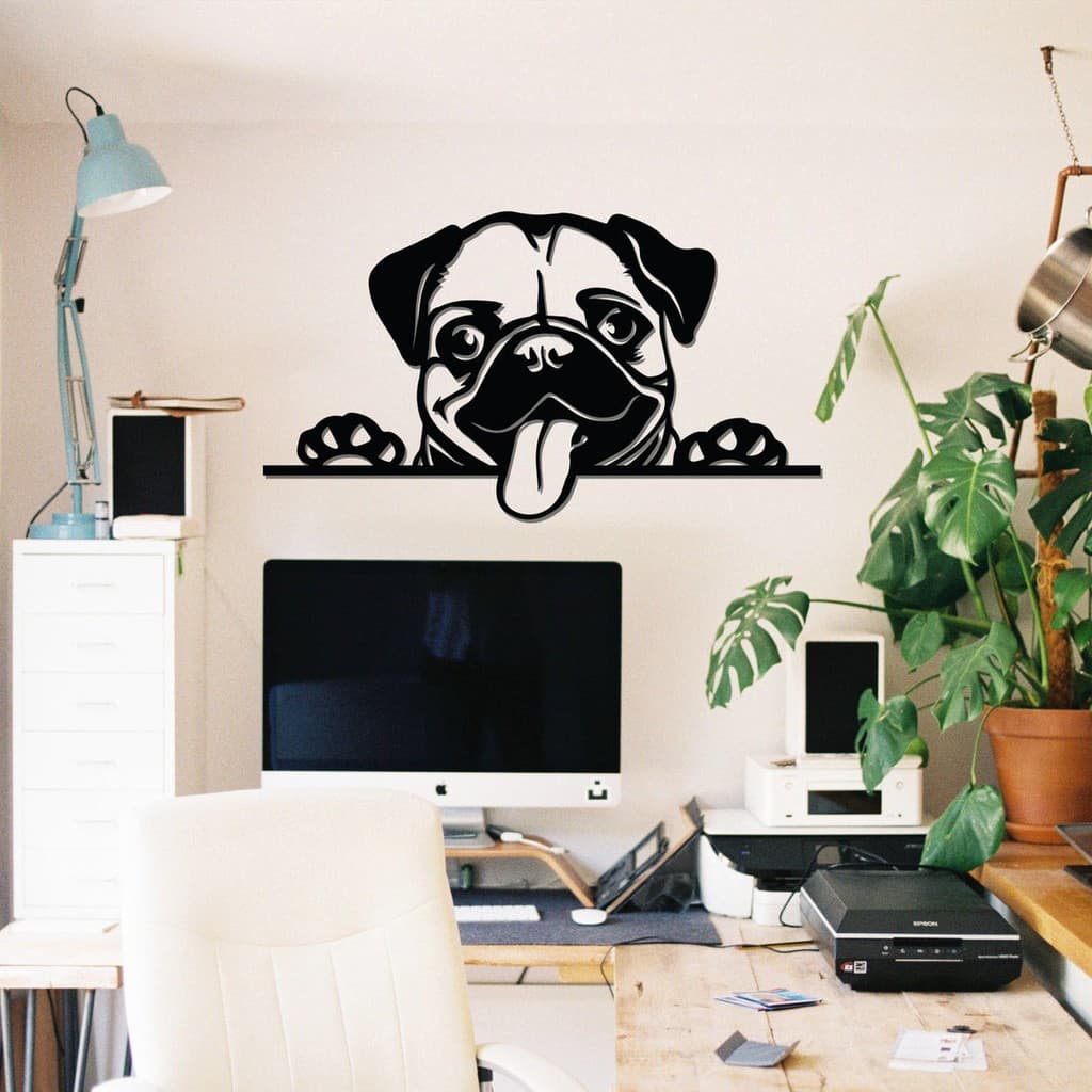 Aplique de Parede vazado Pug Pet arte decoração Mdf Quadro para Sala de estar moderno
