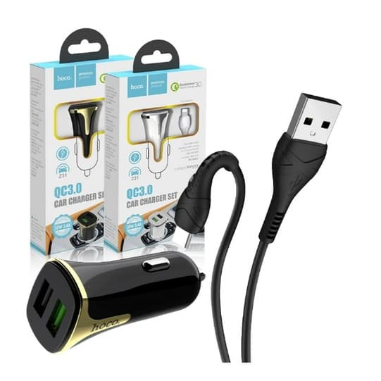 Carregador Veicular Turbo Rápido Pd QC3.0 18w Com Cabo 1M Para Iphone Hoco Z31