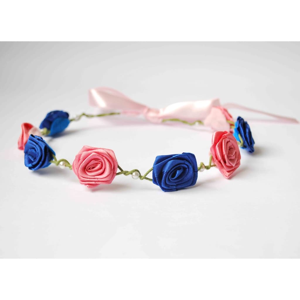 Tiara de flores  - Coroa de flores ADULTO em cetim e pérolas duas cores - adulto- Tiara para festa