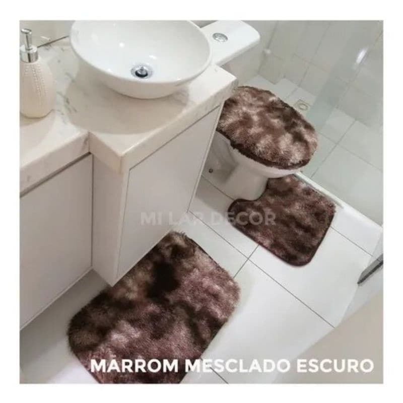 Jogo de Banheiro Liso Pelúcia Marrom Mesclado