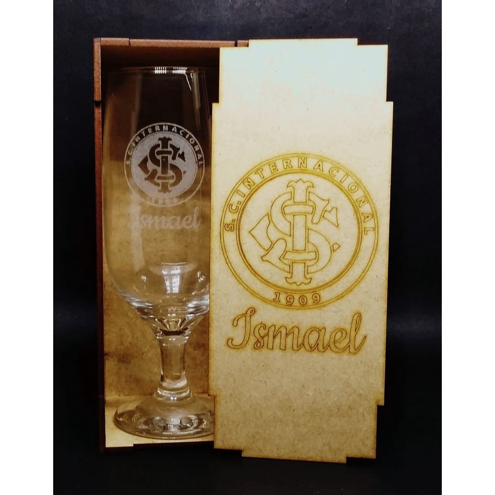 Kit Taça para Cerveja em vidro + Caixa em MDF Personalizada Gravada a Laser