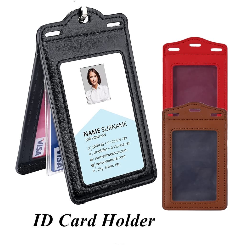 Porta-Cartões De Identificação Trifold Em Couro PU Com Janela E Slots De Cartão Transparente