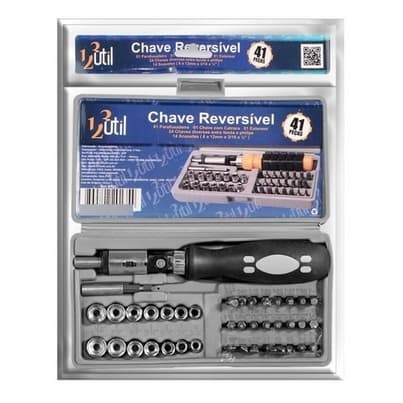01 Kit De Chave Reversível Com 41 Peças E Maleta Plástica