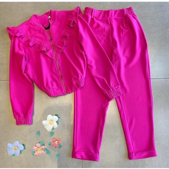 Conjunto Feminino Malha Crepe Coleção Outono Invern Babado