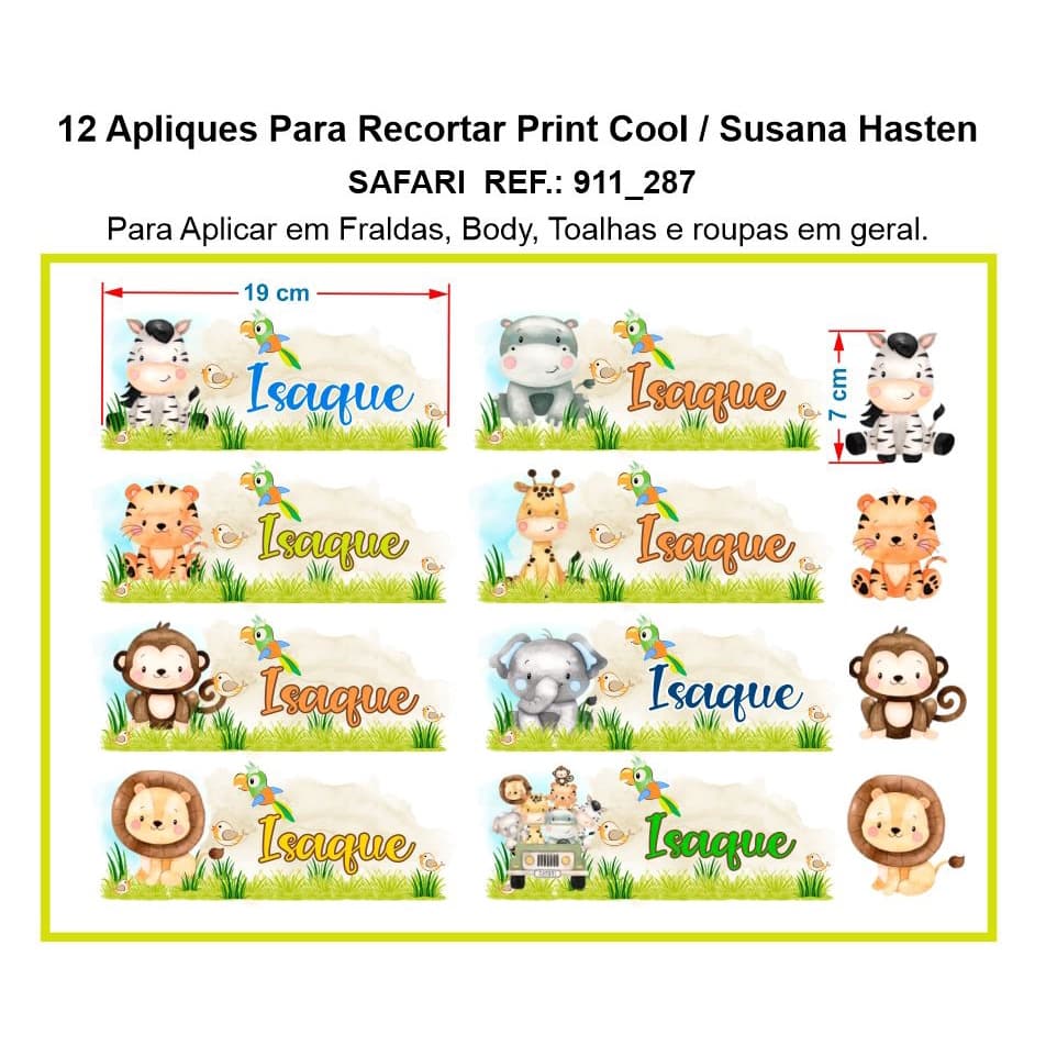 Aplique Safari Bebê Menino _Termocolante _Para Fraldas_Roupas Ref.: 911_287