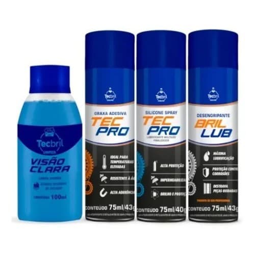 Kit Car Automotivo Graxa Limpa Vidros Silicone Spray Graxa