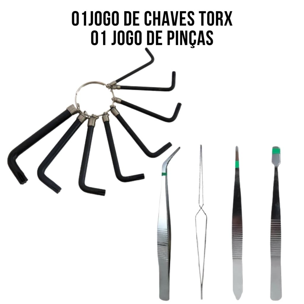 Kit Chaves Torx + Jogo de Pinças - 4 Pinças em Aço e 8 Chaves Torx 1,5mm a 8,0mm - Ferramentas Relógio