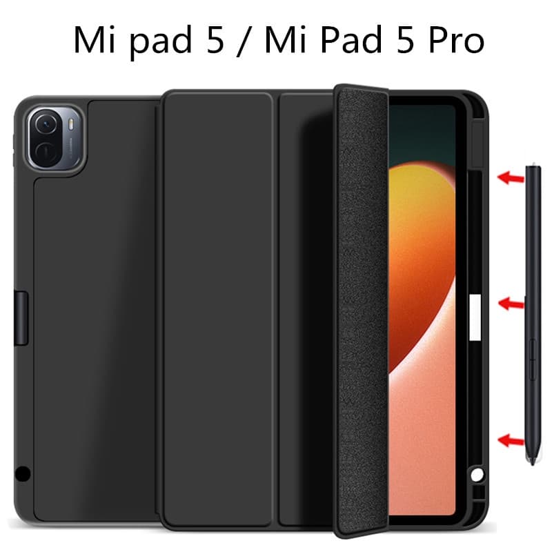 Estojo Para Xiaomi Mi pad 5 Pro 5 11 Polegadas Smart Funda Mipad Suporte Trifold Soft TPU Tampa Traseira Com Porta-Lápis