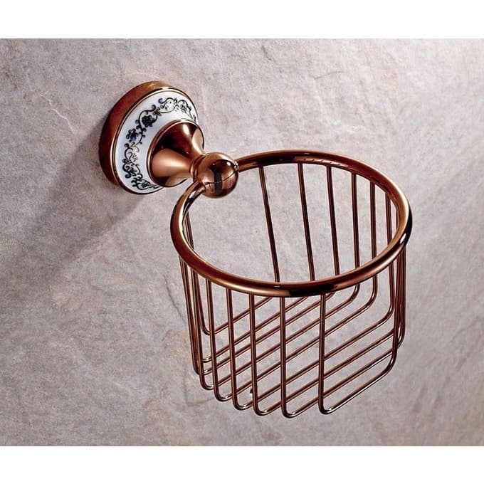 Moderno Rosa Dourado Latão Banheiro Fixado Na Parede Rack De Tecido Higiênico Lavagem Om Rolo Cesta De Papel Titular 2ba