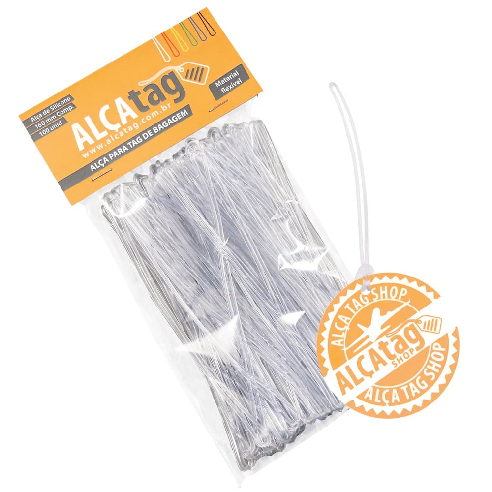Alça Tag Mala Bagagem Silicone 16cm cordão Transparente 1000und