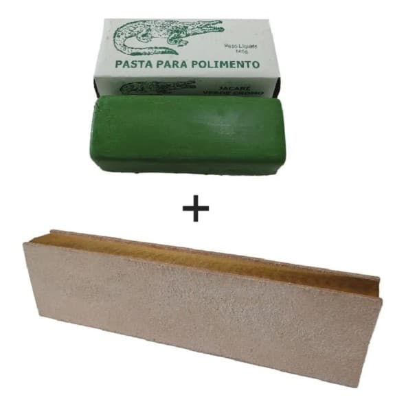 Strop De Couro + Pasta Verde Cromo Jacaré Afiar Facas