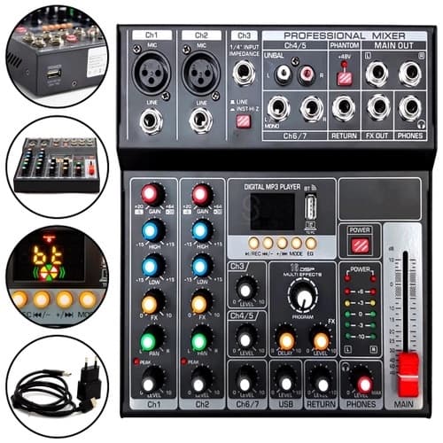 Mesa De Som 5 Canais Mp3 Estéreos Efeitos Usb Tomate
