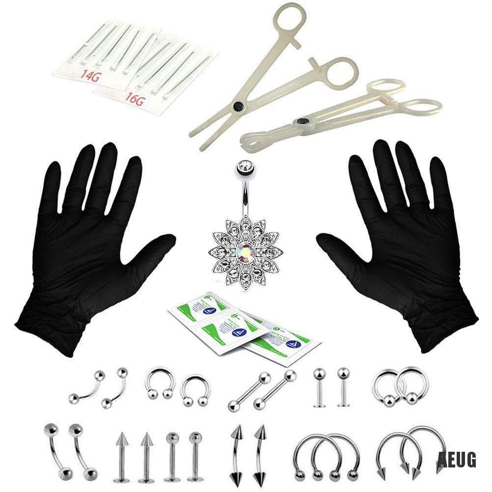 [TYA]  41PCS Professional Body Piercing Tool Kit Ear Nose Navel Nipple Needles Set