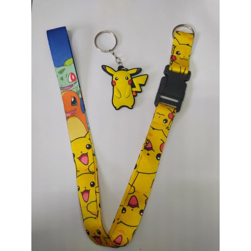 Kit Chaveiro Cordão Moto Pescoço Fecho Engate Rápido + Emborrachado Pikachu