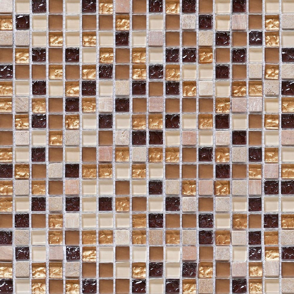Papel de Parede Pastilhas em Tons de Marrom Claro e Escuro Cozinha Atrás do Fogão Geladeira Detalhe