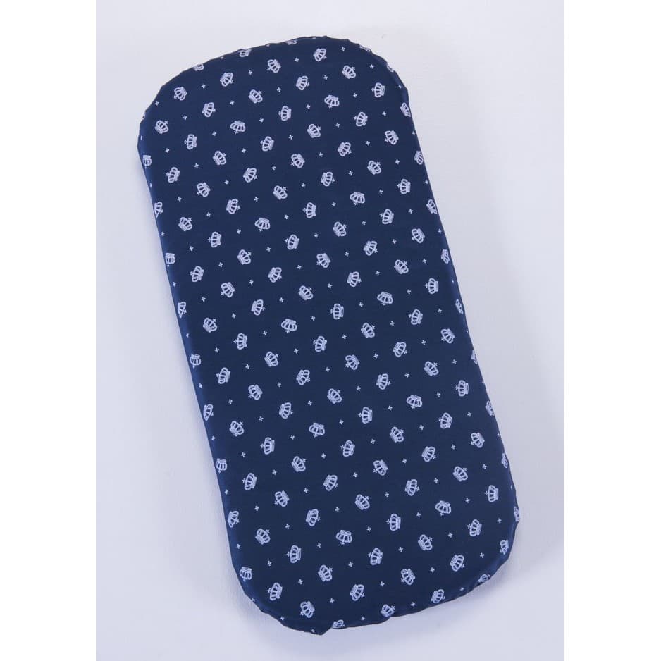 Colchão oval para moises Carrinho Bebê Azul Marinho Coroa - Colchonete Para carrinho Bebe Azul marinho