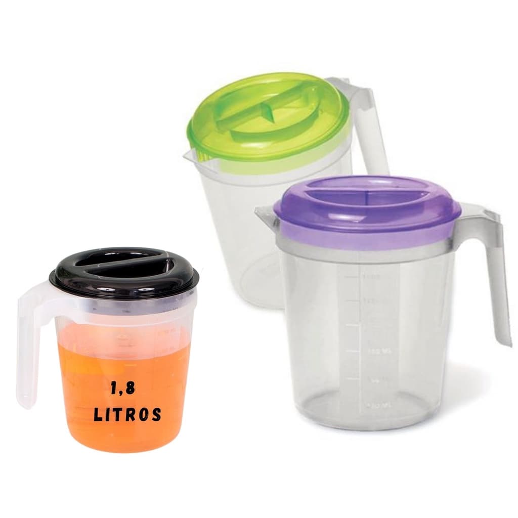 Jarra Plástica 1,8 Litros Com Tampa Cores Sortidas Bico e Alça Transparente Suco Agua de Geladeira chá gelado agua aromatizada bebidas jarra elegante prática Ercaplast
