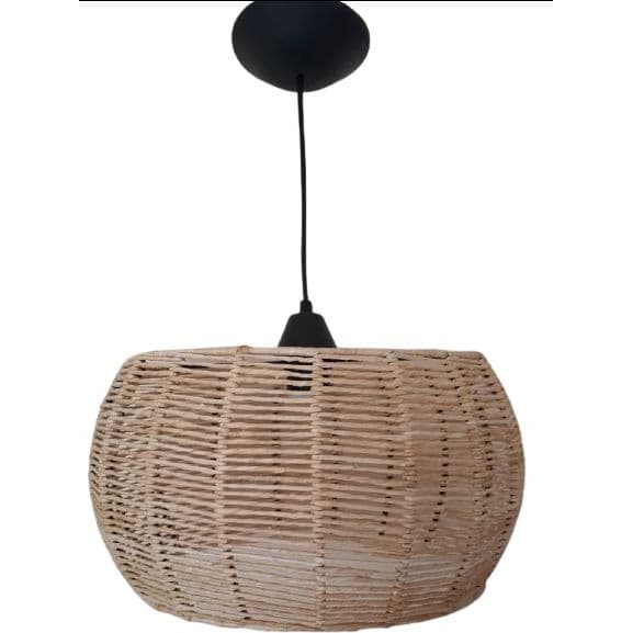 luminária lustre de palha natural de milho 37x20cm completa