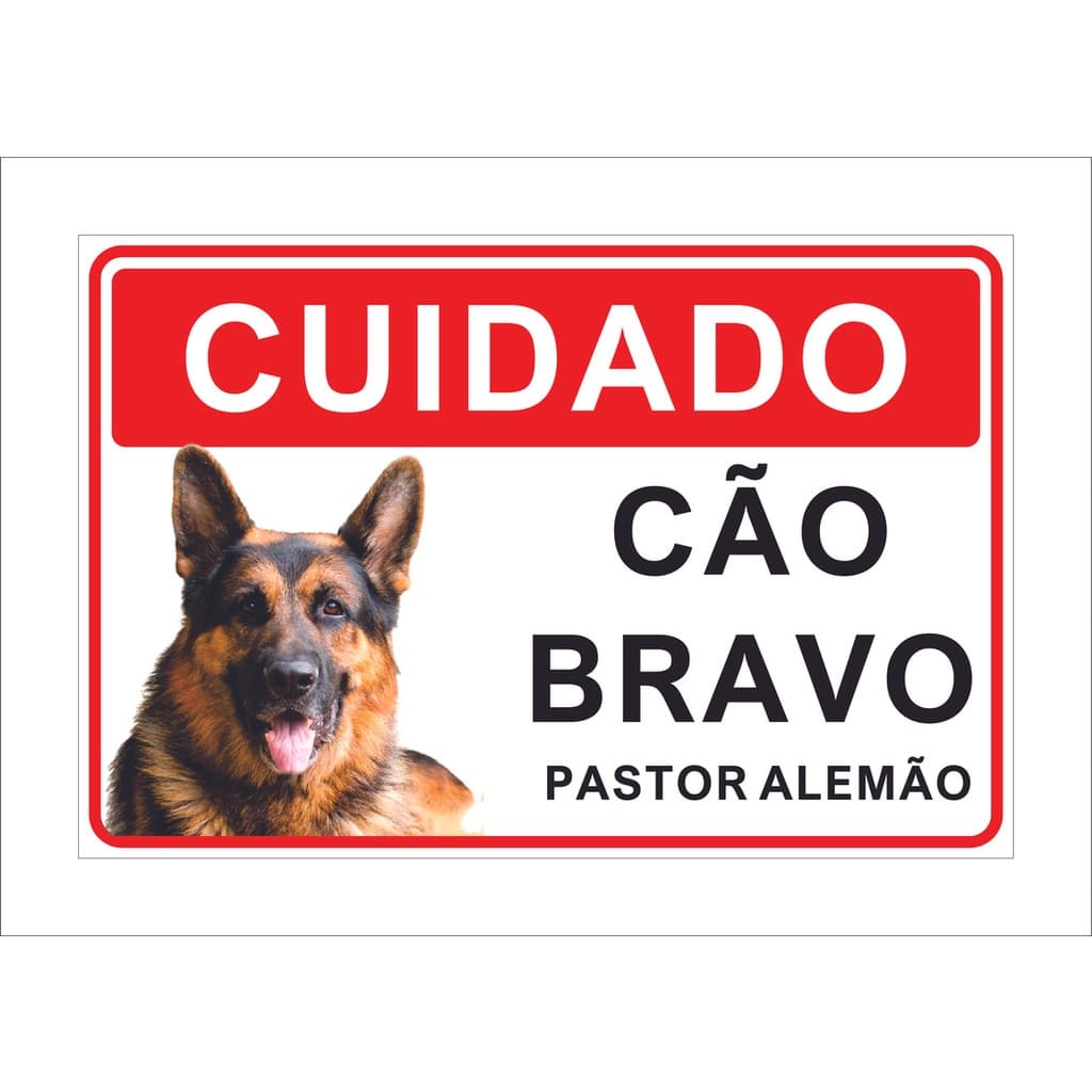 Placa Cuidado Advertência Cão Bravo Pastor Alemão