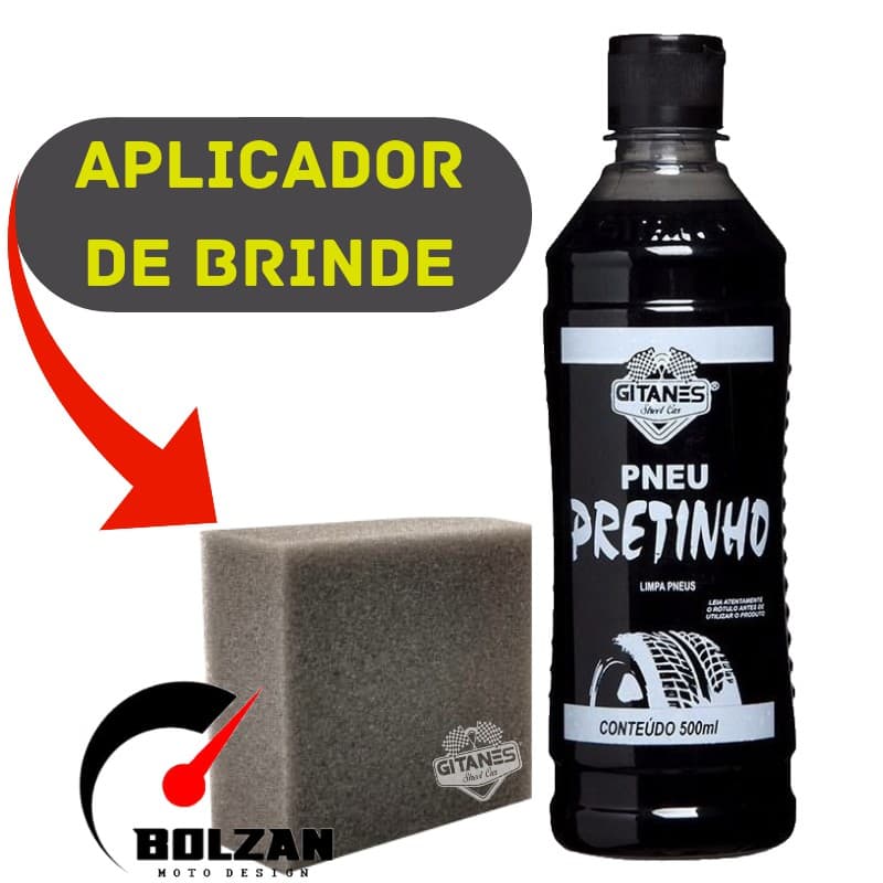 Pretinho Pneu Automotivo Brilho Intenso 500ml Gitanes + Esponja Aplicadora
