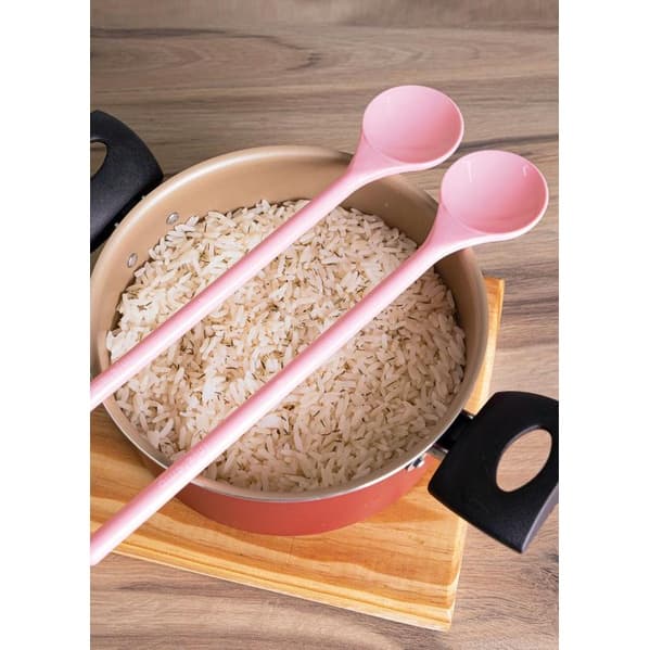 Kit Colheres Rosa Para Mexer Suco Liquidos Cabo Longo 29cm