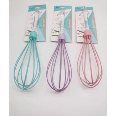 BATEDOR DE OVOS MANUAL DE SILICONE CINZA COM CABO TRANSPARENTE30CM