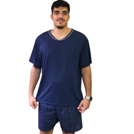 Pijama Masculino Adulto Verão Manga Curta Short Estampado Conjunto