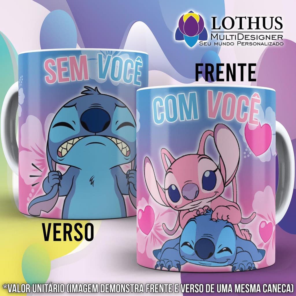 Caneca Personalizada Porcelana Stitch e Angel Com/ Sem Você