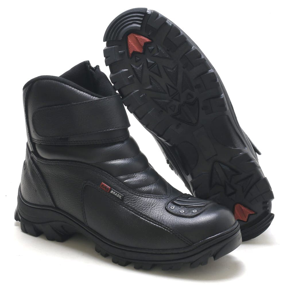 Bota Masculina Couro Motociclista semi impermeavel, Sola em Borracha antiderrapante costurada, Mg Brasil Palmilha Gel